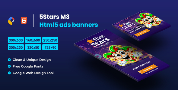 5 Stars HTML5 Animate Banner Ads – GWD M3