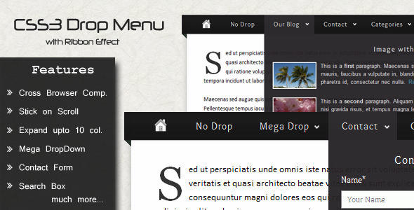CSS3 Drop Menu with Ribbon Effect Nulled