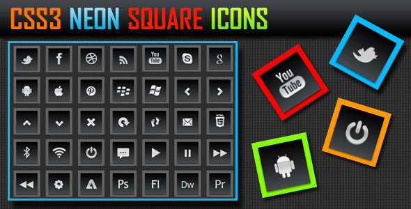 CSS3 Neon Square Icons Nulled