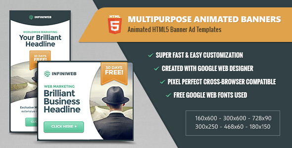 Multipurpose Animated Banners – HTML5 Ad Templates GWD