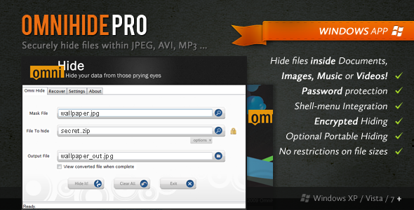 OmniHide: Hide files inside Images, Music & Videos
