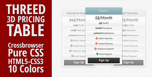 Threed – 3D Pure CSS Pricing Table