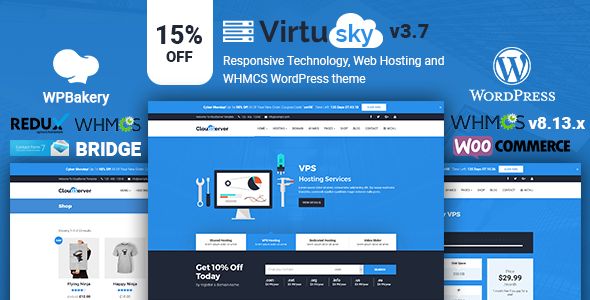 VirtuSky | Responsive Web Hosting and WHMCS WordPress Theme Nulled