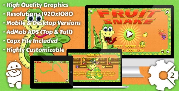 Fruit Snake – HTML5 Game, Mobile Version+AdMob!!! (Construct 3 | Construct 2 | Capx) Nulled