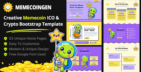 Memecoin Gen – Meme coin ICO & Crypto Bootstrap Template Nulled