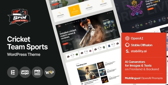 Spin – Cricket Team Sports WordPress Theme + AI Nulled