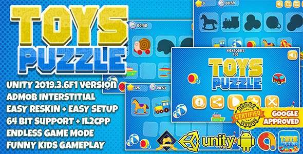 TOYS PUZZLE FOR KIDS UNITY3D + ADMOB + EASY RESKIN + 64 BIT SUPPORT Nulled