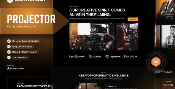 Projector – Film & Video Production Elementor Template Kit Nulled