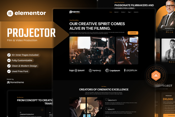 Projector – Film & Video Production Elementor Template Kit — Elementor preview