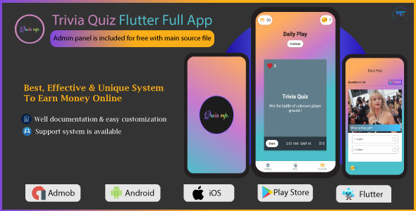QuizNP | Online Trivia Quiz Game – Flutter Full App With Admin Panel