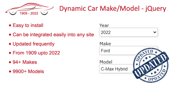 2022 Car Makes/Models Database | 9900+ Models + jQuery Script Nulled