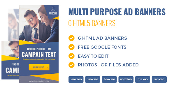 HTML5 Multi Purpose Banners – 6 Sizes