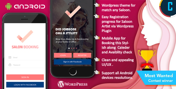 Saloon Booking Android Native App with WordPress Plugin with Responsive Web Theme